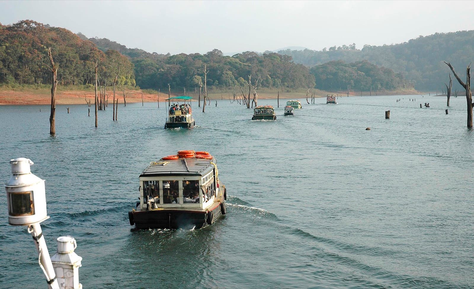 Tourist boats on Periyar lake, Thekkady